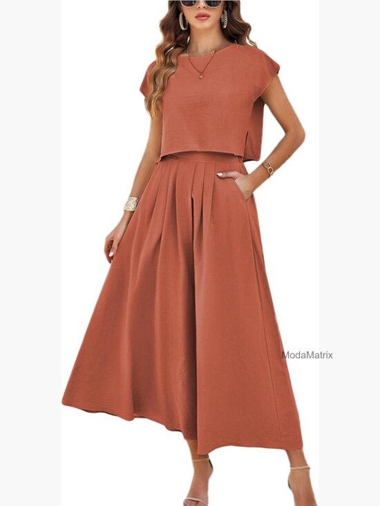 Dresses & Skirts - Viscose Maxi Dress Set with Pockets, Cap Sleeve Top, Elastic Waist, Size Large